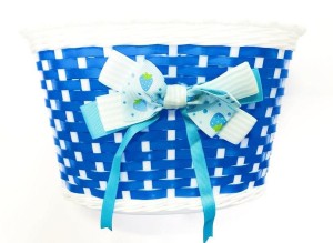 Koszyczek rowerowy przedni niebieski ze wstążką