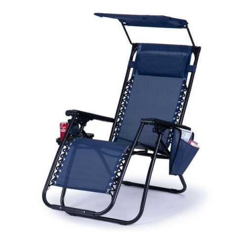 Leżak fotel ogrodowy plażowy z daszkiem i akcesoriami granatowy 10.jpg