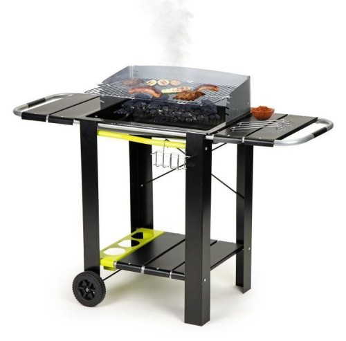 Duży węglowy grill do ogrodu, na taras z półkami, na kółkach.jpg