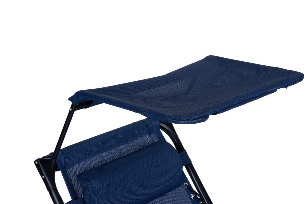 Leżak fotel ogrodowy plażowy z daszkiem i akcesoriami zero gravity granatowy