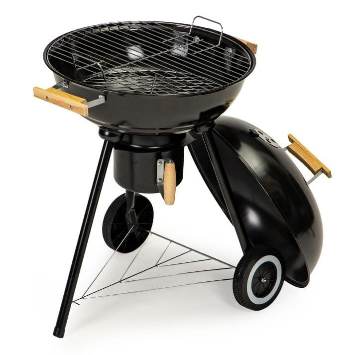 grill ogrodowy okrągły z kółkami, stabilny z pokrywą i popielnikiem