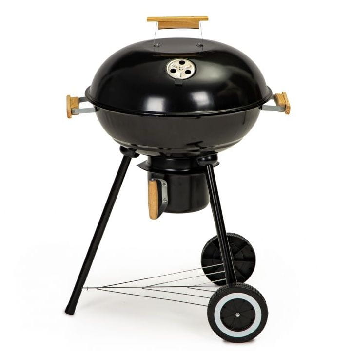 grill ogrodowy okrągły z kółkami, stabilny z pokrywą i popielnikiem